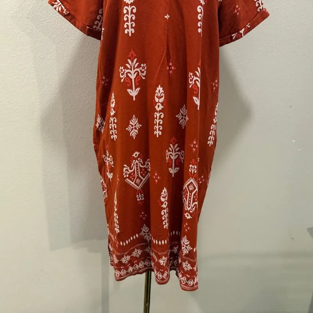 St. John's Bay Linen Blend Midi Dress Rust Orange Boho Pockets Small Vacation